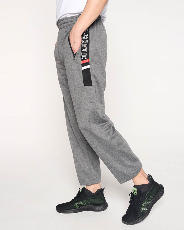 Pantaloni de trening gri pentru bărbați cu inscripții - Îmbrăcăminte