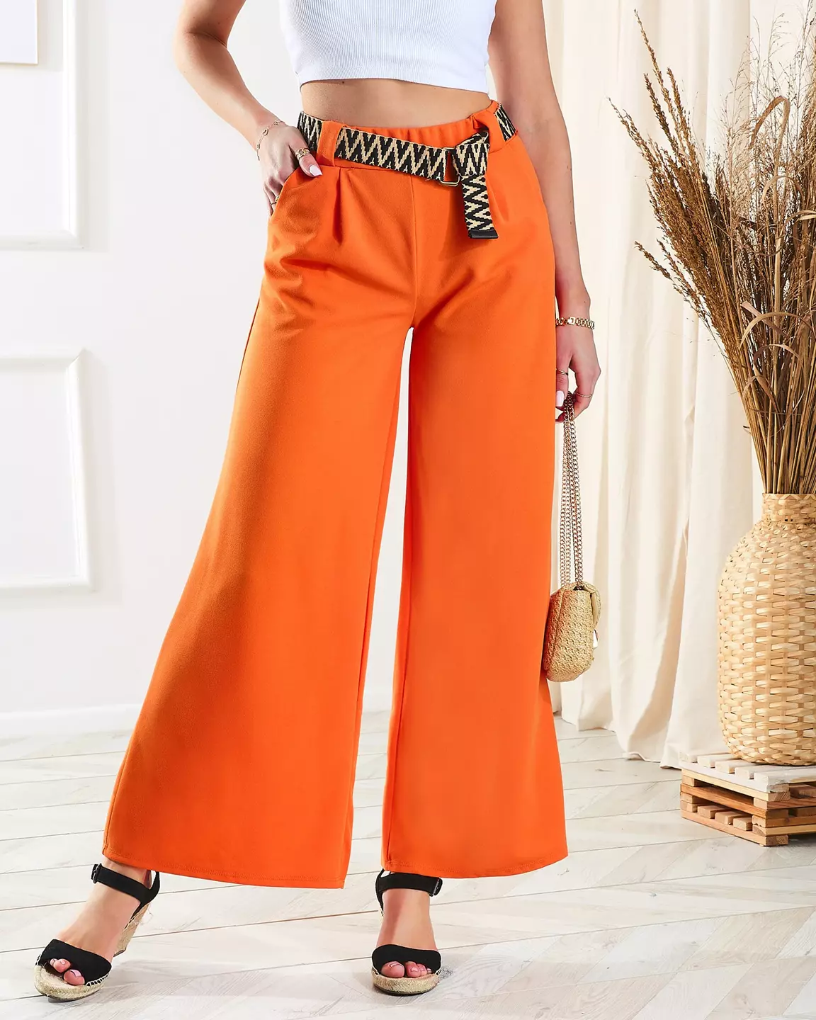 Pantaloni palazzo portocalii pentru femei portocalii- Îmbrăcăminte