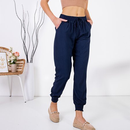 Pantaloni pentru femei PLUS SIZE de culoare albastru marină - Îmbrăcăminte
