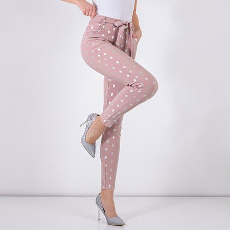 Pantaloni pentru femei roz deschis cu puncte argintii - Îmbrăcăminte