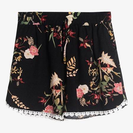 Pantaloni scurți cu flori negre pentru femei - Îmbrăcăminte