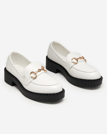 Pantofi de dama albi cu ornament auriu Mubisso - Incaltaminte