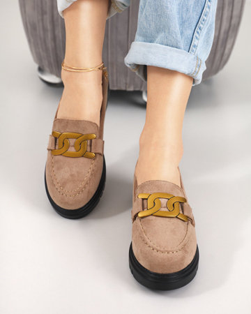 Pantofi de dama maro deschis cu ornament auriu Mubissa - Incaltaminte