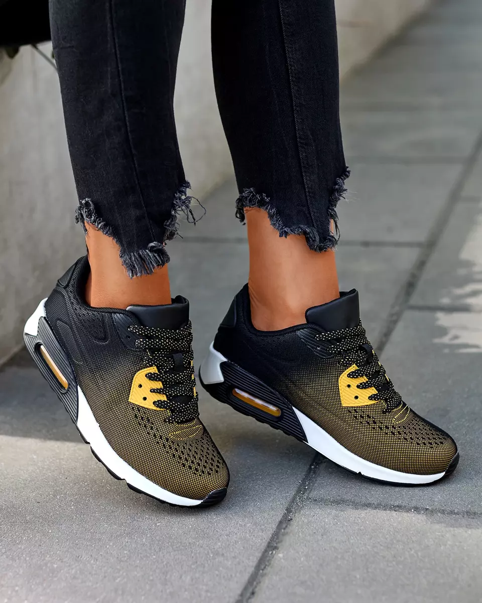 Pantofi sport pentru femei negri cu inserții galbene Letera - Încălțăminte