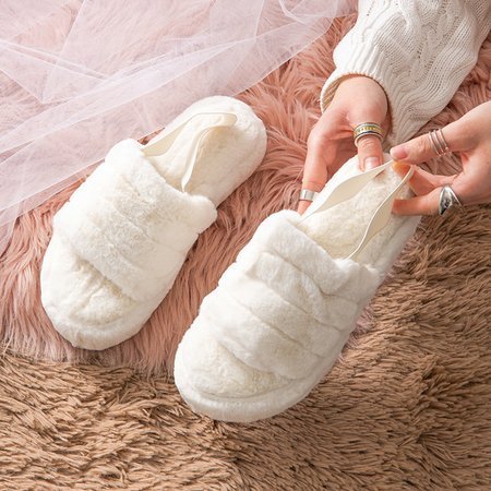 Papuci Fornaxa din blană albă pentru femei - încălțăminte