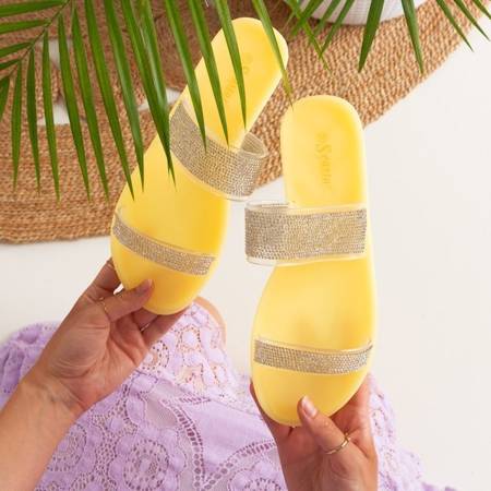 Papuci Kazo galbeni cu zirconiu cubic - Încălțăminte