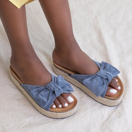 Papuci de dama albastri cu funda Martyna - Încălțăminte