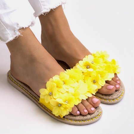 Papuci de dama galbeni cu flori Etainer - Încălțăminte