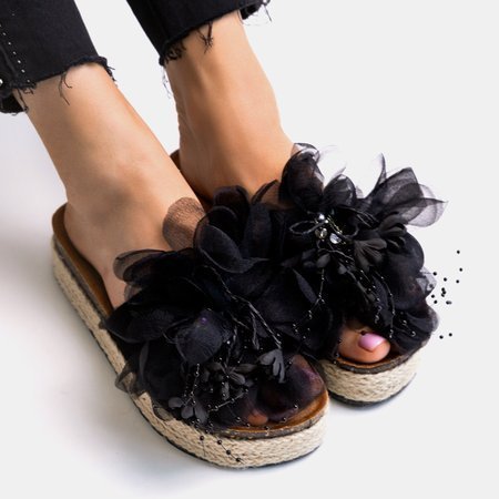 Papuci de damă negri pe platforma Isilda - Încălțăminte