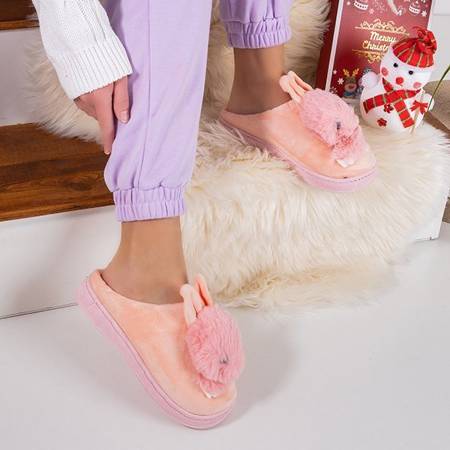 Papuci de damă roz cu iepuraș Rozalinda - Pantofi