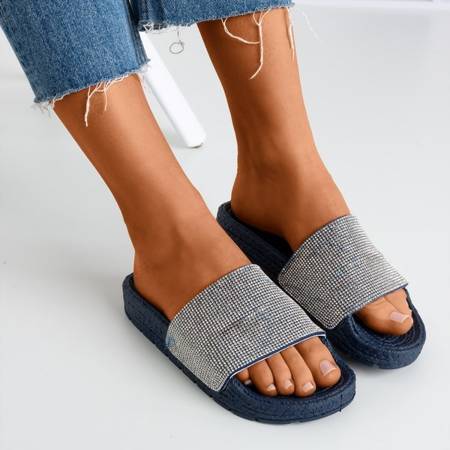 Papuci femei bleumarin cu zirconiu cubic Blink Blink - Încălțăminte
