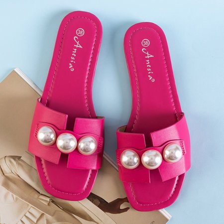Papuci fucsia pentru femei cu perle Teonilla - Încălțăminte