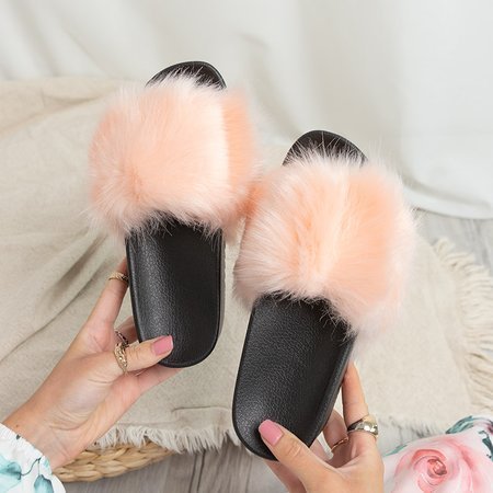 Papuci pentru femei roz deschis cu blană Lorina - Încălțăminte