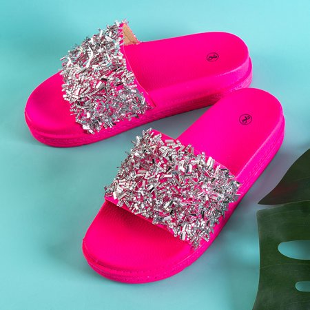 Papuci pentru femei roz neon cu zirconii cubice Onesti - Încălțăminte