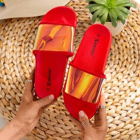 Papuci roșii cu bandă holografică Blide - Încălțăminte