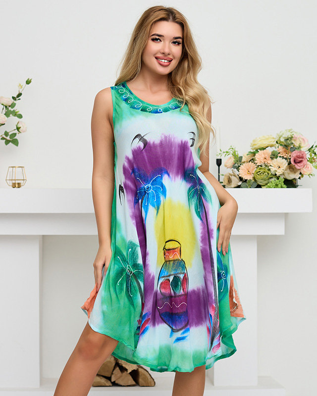 Pelerina de plaja verde de dama intr-un tip de rochie cu imprimeu colorat - Imbracaminte