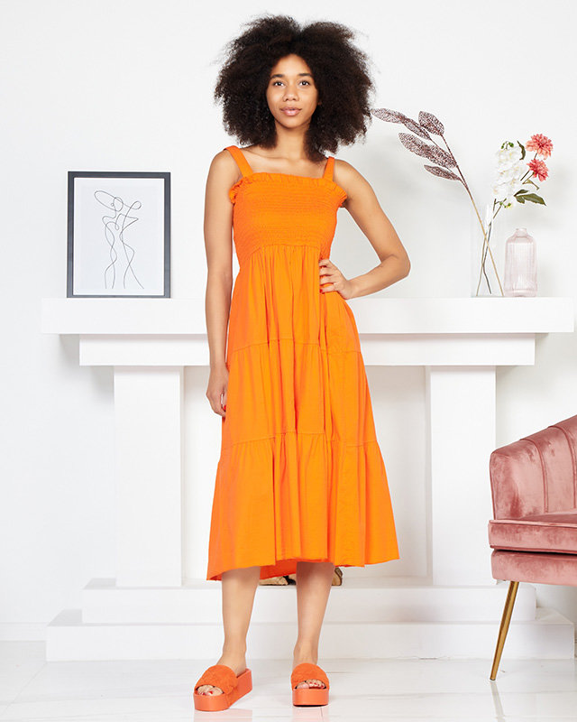 Rochie lungă de damă portocalie cu bretele - Îmbrăcăminte