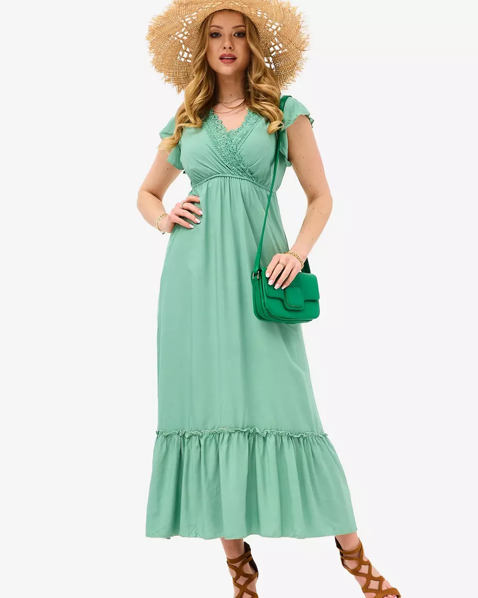 Rochie lungă verde de damă cu dantelă - Îmbrăcăminte