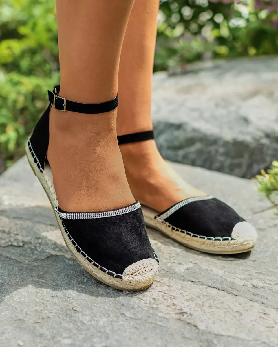 Royalfashion Espadrile de damă cu zirconiu în negru Rieta