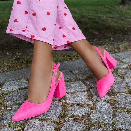 Sandale cu toc înalt pentru femei Dolores roz neon - încălțăminte