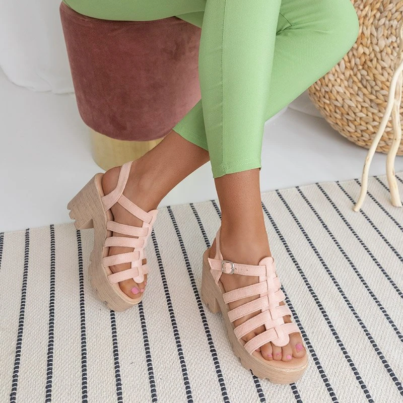 Sandale cu toc roz pentru femei Tamianka - pantofi