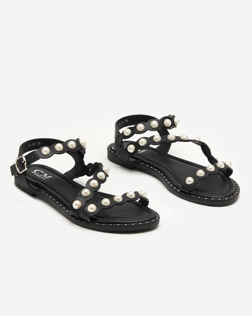 Sandale dama negre cu perle Mastalia - Incaltaminte