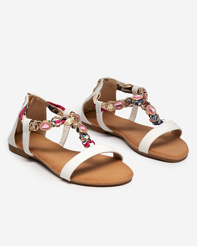 Sandale de damă albe cu curea decorativă Hasiro - Pantofi