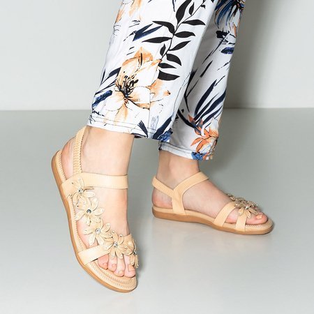 Sandale de dama bej cu flori Aflori - Încălțăminte