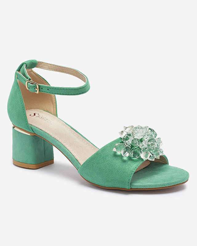 Sandale de damă verzi pe post de montură cu cristale decorative Cerosso- Footwear