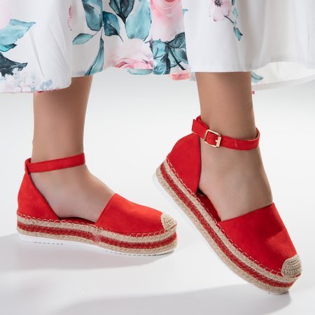 Sandale roșii de damă a'la espadrile pe platforma Palira-Shoes