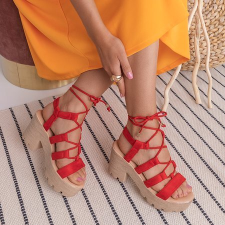 Sandale roșii legate de femei pe postul Tili - Încălțăminte