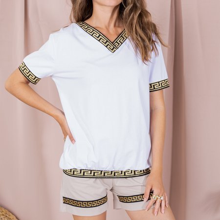 Tricou alb pentru femei cu ornament grecesc - Îmbrăcăminte