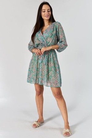 Zielona mini sukienka w kwiaty - Odzież