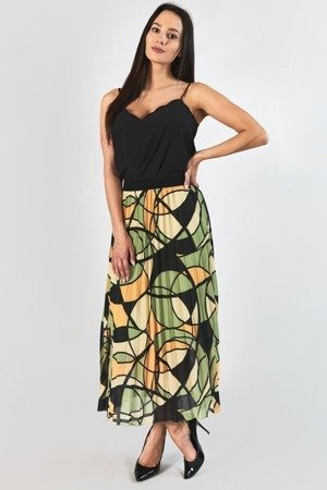 Zielona plisowana spódnica z geometrycznym printem - Odzież
