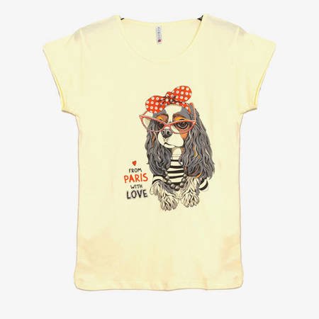 Żółta damska koszulka z nadrukiem pieska - Odzież