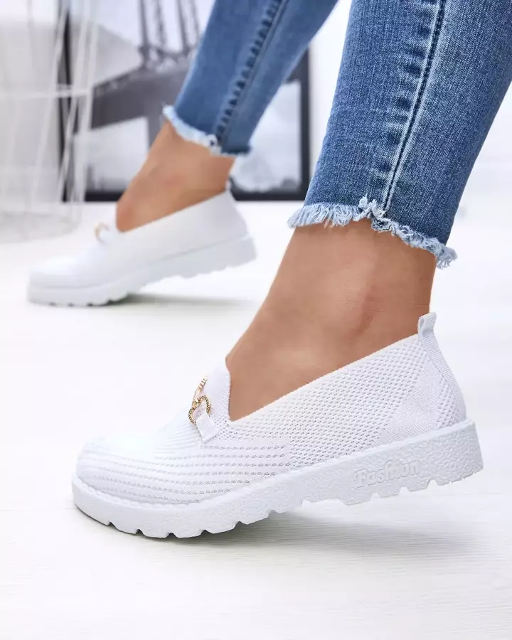 Adidași slip on alb pentru femei cu ornament auriu Enelida - Încălțăminte