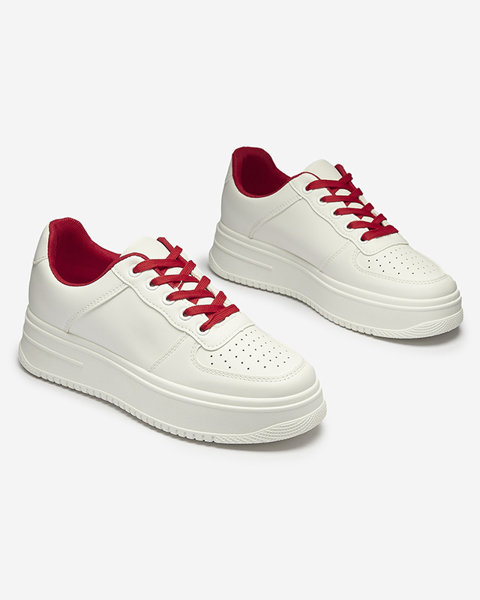 Adidași sport pentru femei albi cu șireturi roșii Smaffo- Footwear