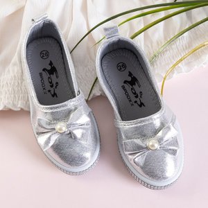 Balerini pentru copii argintii cu arc Benona - Pantofi