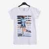 Biały t-shirt damski z printem - Odzież