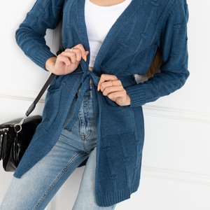 Cardigan lung albastru închis pentru femei, cu buzunare - Îmbrăcăminte