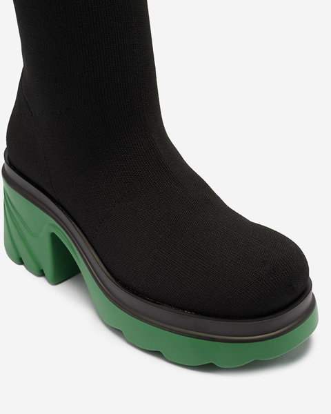 Cizme de dama pe post in negru si verde Korlicca- Pantofi