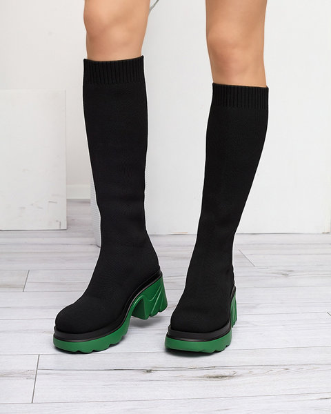 Cizme de dama pe post in negru si verde Korlicca- Pantofi