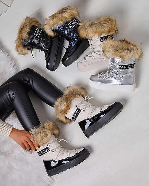 Cizme de zăpadă pentru femei bej cu blană Lilitsa- Footwear