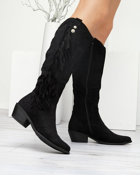 Cizme negre pentru femei cizme a'la cu franjuri Ariona - Încălțăminte