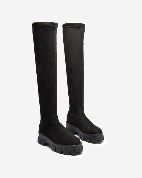 Cizme negre pentru femei peste genunchi cu talpă mai groasă Amerita- Footwear