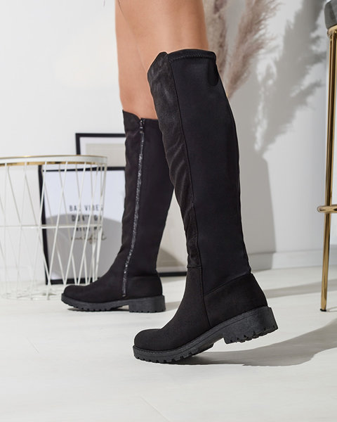 Cizme până la genunchi din eco-suede negru pentru femei Asogg- Footwear