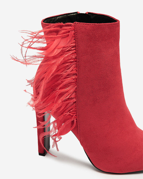 Cizme stiletto de damă roșii cu pene Cailyy- Footwear