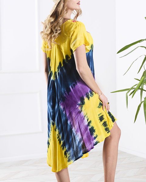 Cuvertură de pat tip rochie tip rochie imprimată galben și albastru marin pentru femei - Îmbrăcăminte