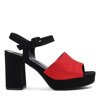 Czarno-czerwone sandały na grubym słupku Clarisa - Obuwie