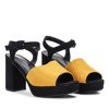 Czarno-żółte sandały na grubym słupku Clarisa - Obuwie